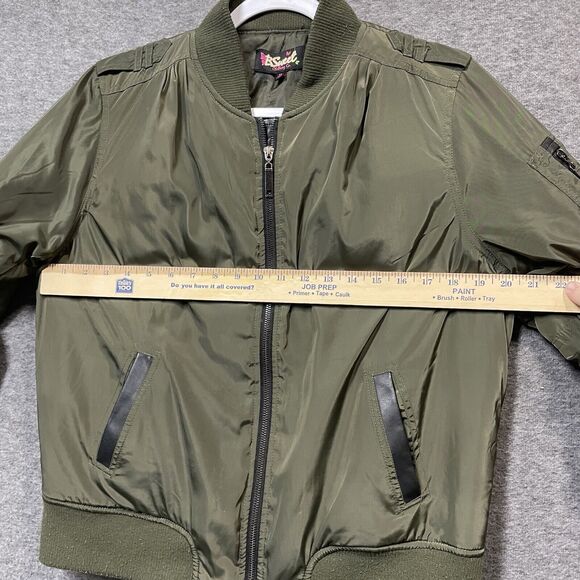 B. Sweet Olive Green Bomber Style Jacket Junior's Size XL Black Trim Pockets - Picture 8 of 16